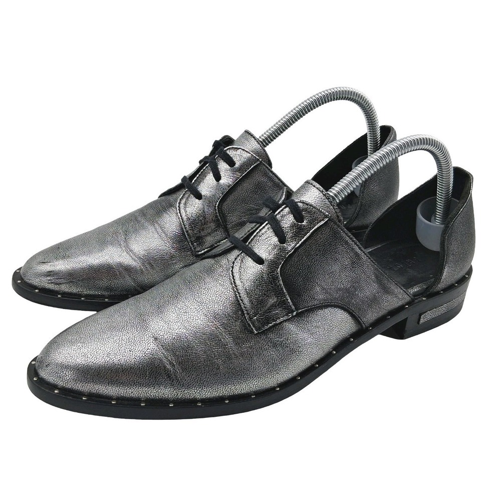 Freda Salvador Shoes Womens Size 10 Silver Leather Lace Up Studded Flat Oxford